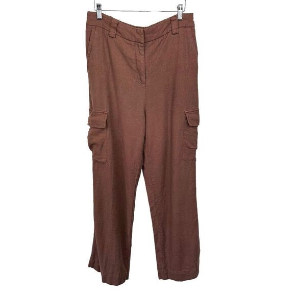 House of Harlow 1960 Chocolate Brown Linen‎ Cargo Pants, Size 10 - Picture 2 of 13